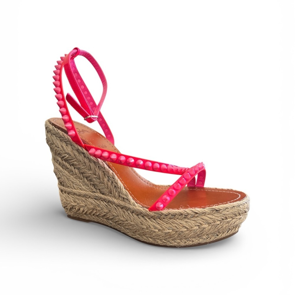 Christian Louboutin Pink Wedge Sandals Soze 42 Spiked Patent Leather